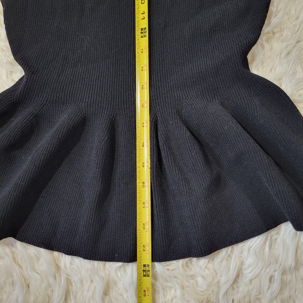 Veronica Beard Black Ribbed Arago Peplum Top Dress, Medium - Picture 10 of 14
